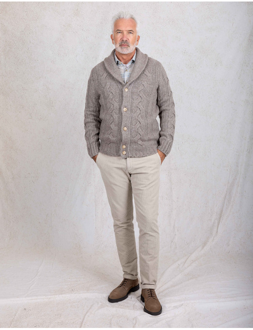 Cardigan met kabelstructuur en sjaalkraag taupe