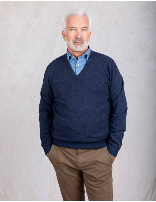 Gran Sasso pull met v-hals blauw