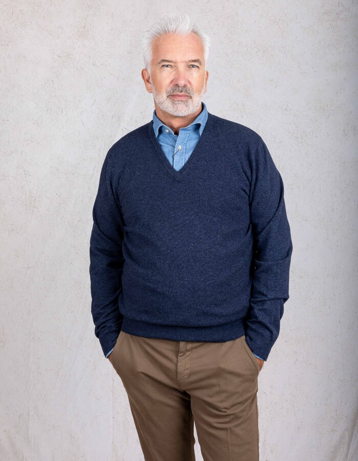 Gran Sasso pull met v-hals blauw