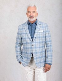 Blazer met ruitpatroon en wol lichtblauw