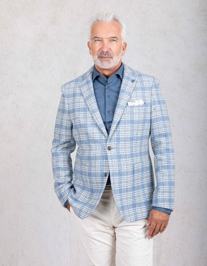 Blazer met ruitpatroon en wol lichtblauw