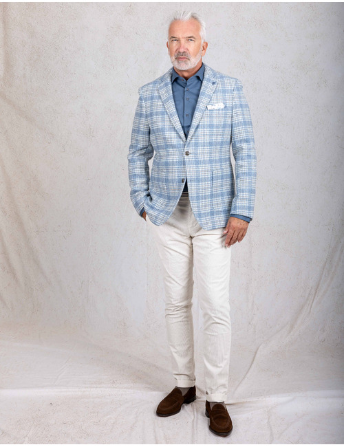 Blazer met ruitpatroon en wol lichtblauw