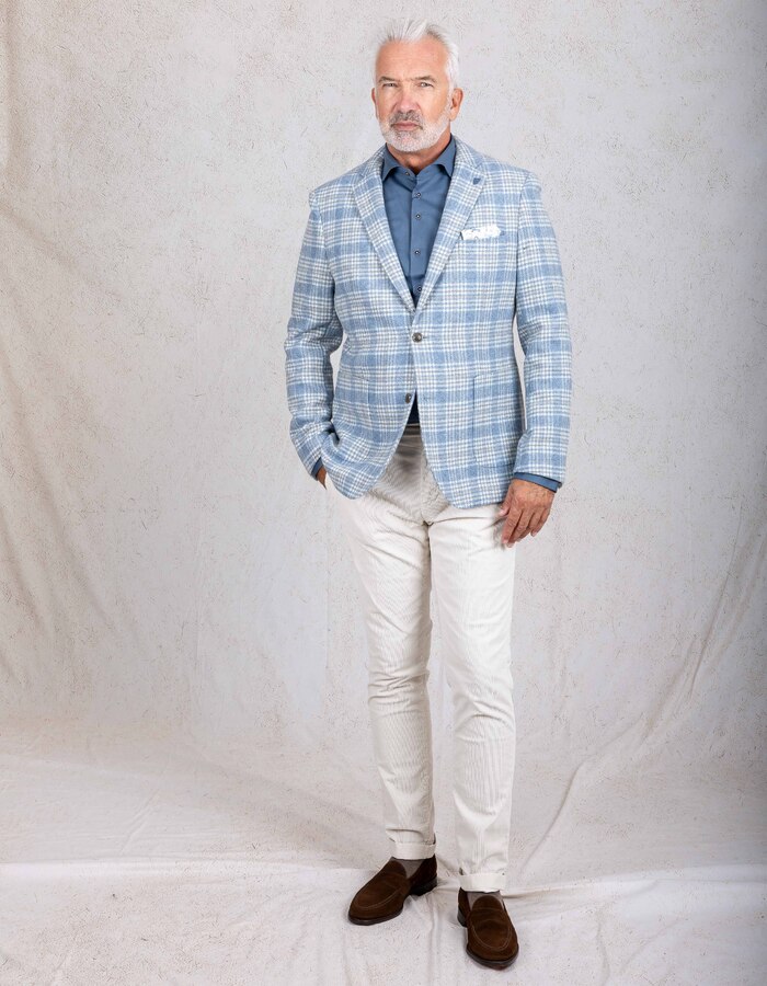 Blazer met ruitpatroon en wol lichtblauw