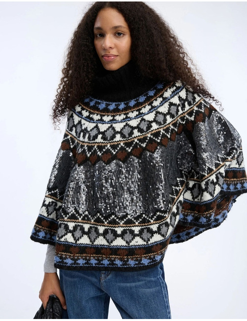 Verst - poncho en maille à sequins mix black