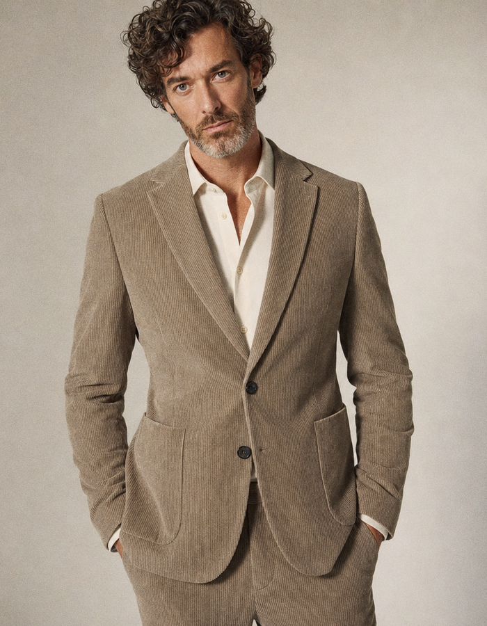 DiNick AT corduroy blazer met stretch taupe