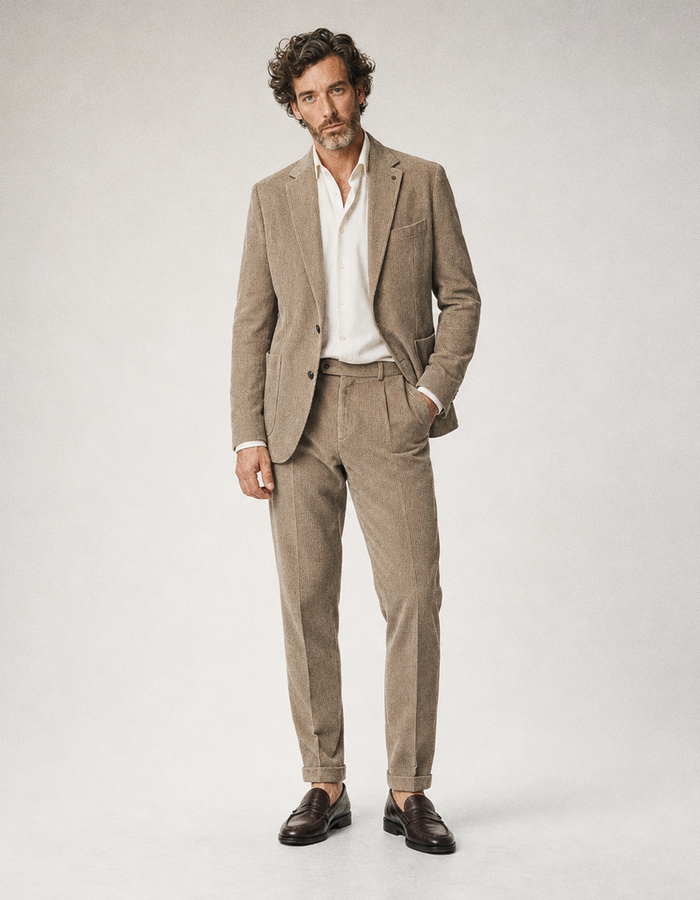 DiNick AT corduroy blazer met stretch taupe