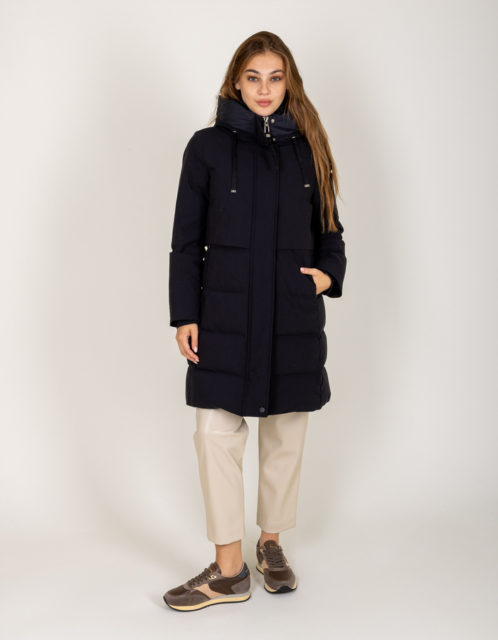 Charlene - lange donsjas met capuchon navy