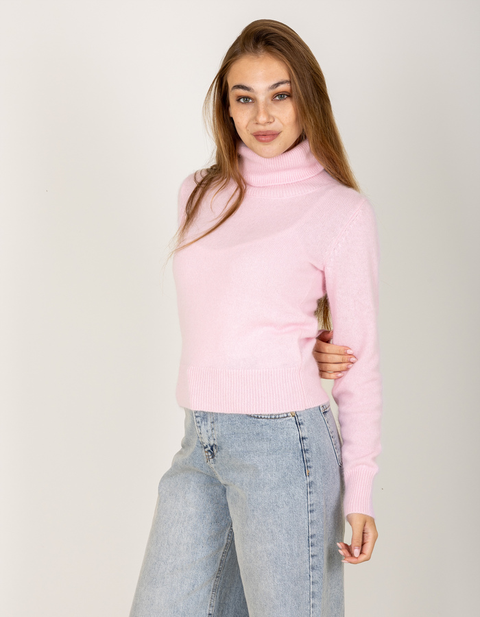Blenny - pull en maille fine à col roulé powder pink