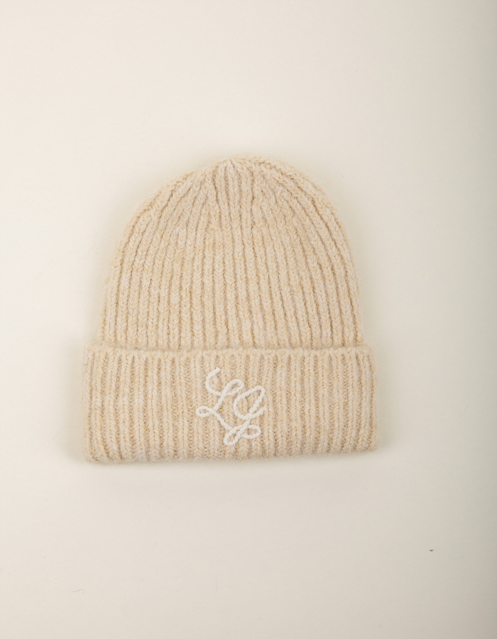 Bonnet en maille mélangée à la laine écru
