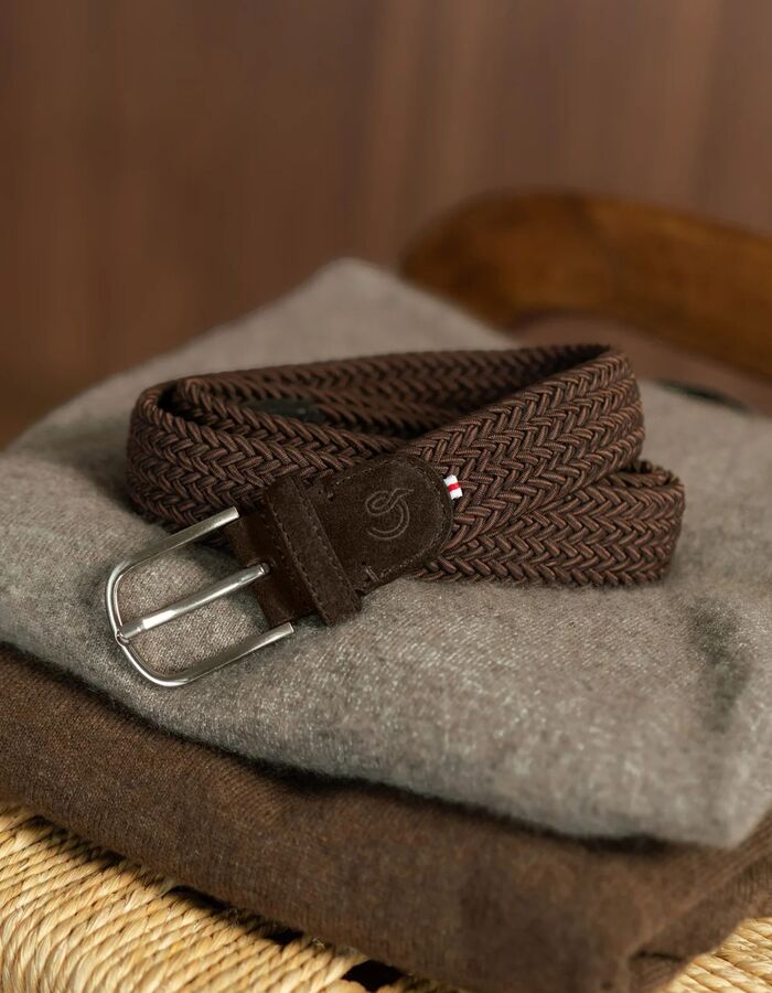 Bond Street gevlochten riem met suède warmbruin