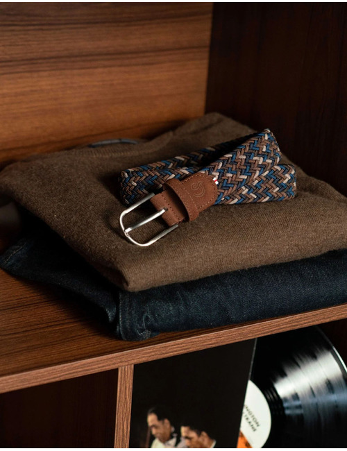 Ascot gevlochten riem met suède bruin en blauw