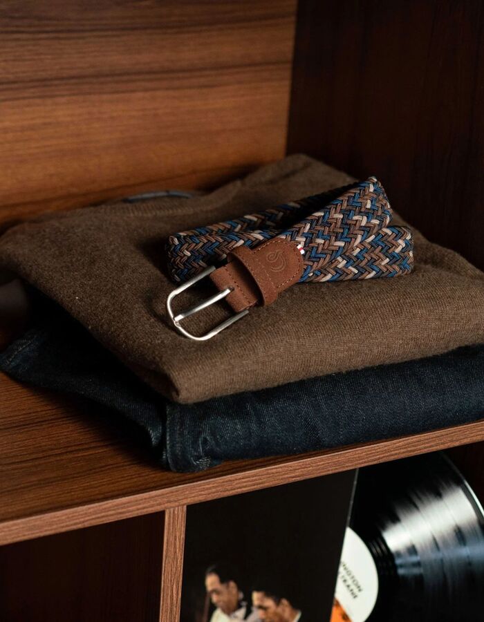 Ascot gevlochten riem met suède bruin en blauw