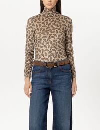 Top met col en ornamentprint soft caramel