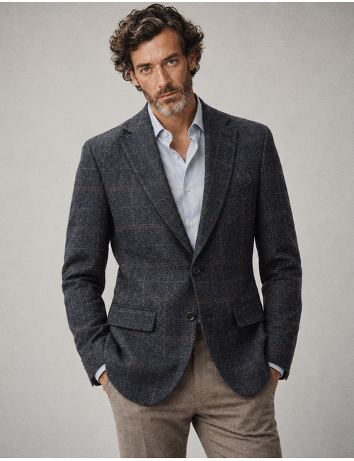 CG Theo geruit wollen colbert blauw