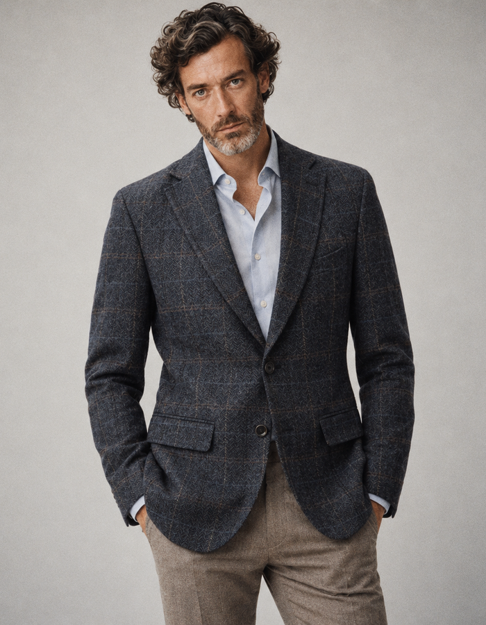 CG Theo geruit wollen colbert blauw