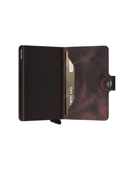 Miniwallet Vintage met knoopsluiting chocolate