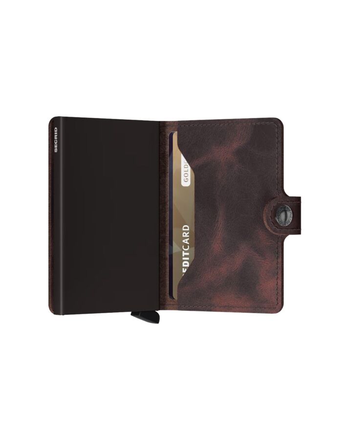 Miniwallet Vintage met knoopsluiting chocolate