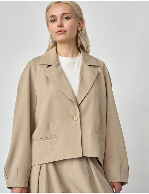 Gaki-bl - korte blazer met ballonmouwen zandmelange