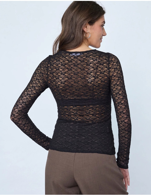 Gimas-ls - kanten top met lange mouwen zwart