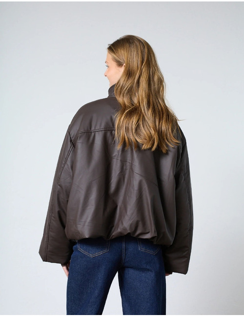 Dinitri-short.ja - korte jas in lederlook donkerbruin