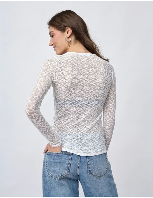 Gimas-ls - kanten top met lange mouwen crème