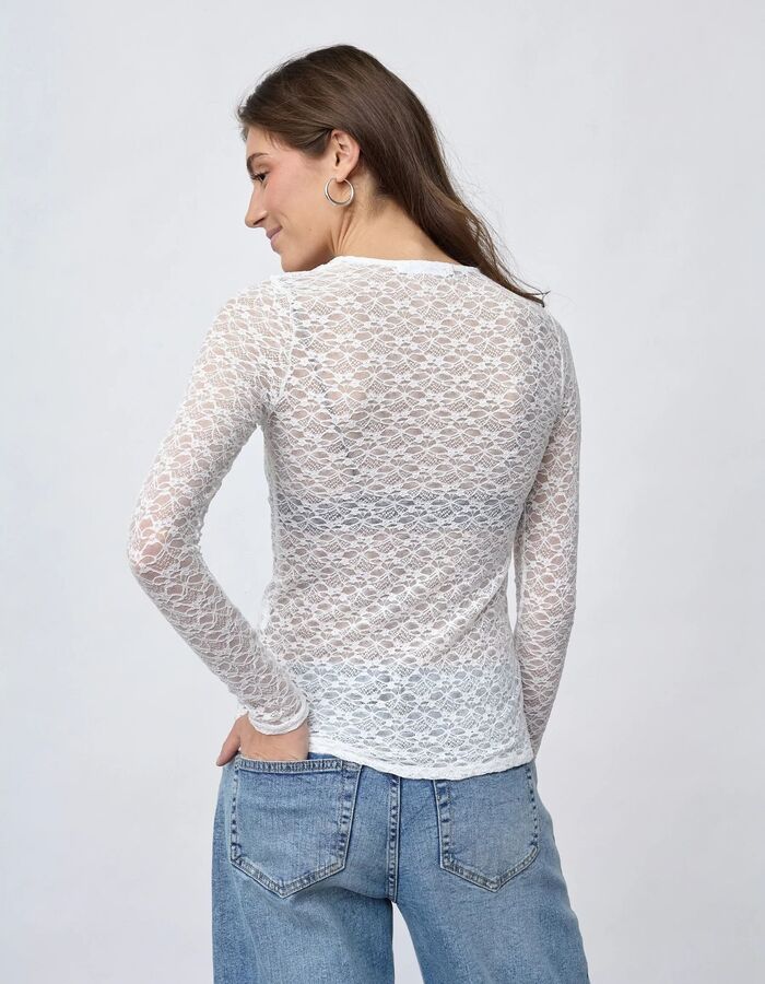 Gimas-ls - kanten top met lange mouwen crème