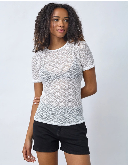 Gimas-ss - kanten top met korte mouwen crème