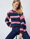 Krissy-ls.pu - gestreepte grofgebreide trui roze combinatie