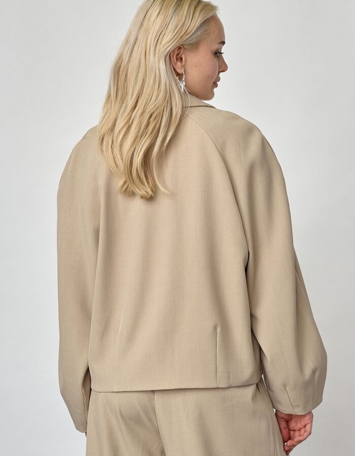 Gaki-bl - korte blazer met ballonmouwen zandmelange