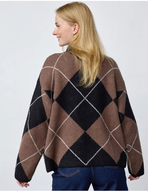 Luna-pu - oversized trui met ruitpatroon bruin-zwart
