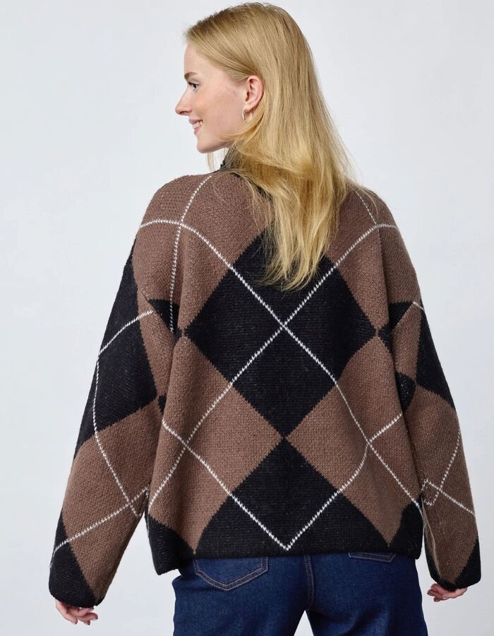 Luna-pu - oversized trui met ruitpatroon bruin-zwart