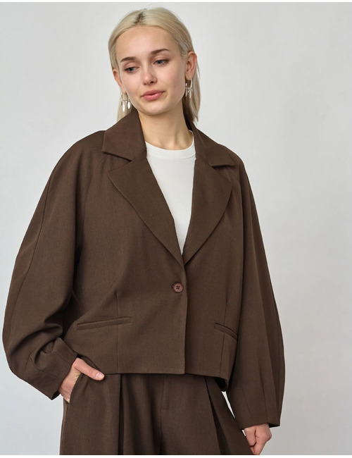 Gaki-bl - korte blazer met ballonmouwen donkerbruin