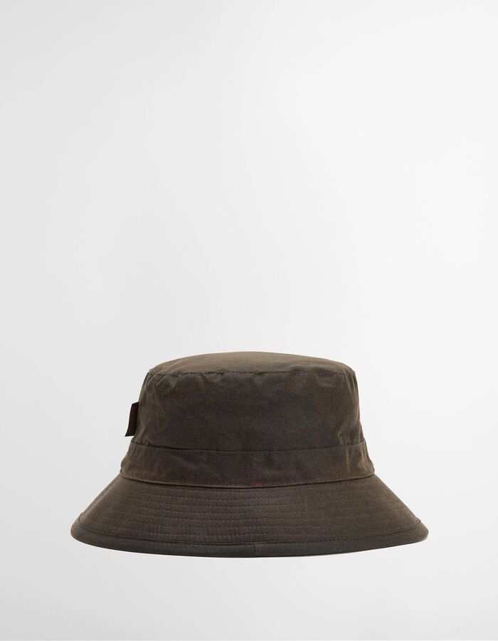 Waxed Bucket Hat in gewaxt katoen olive