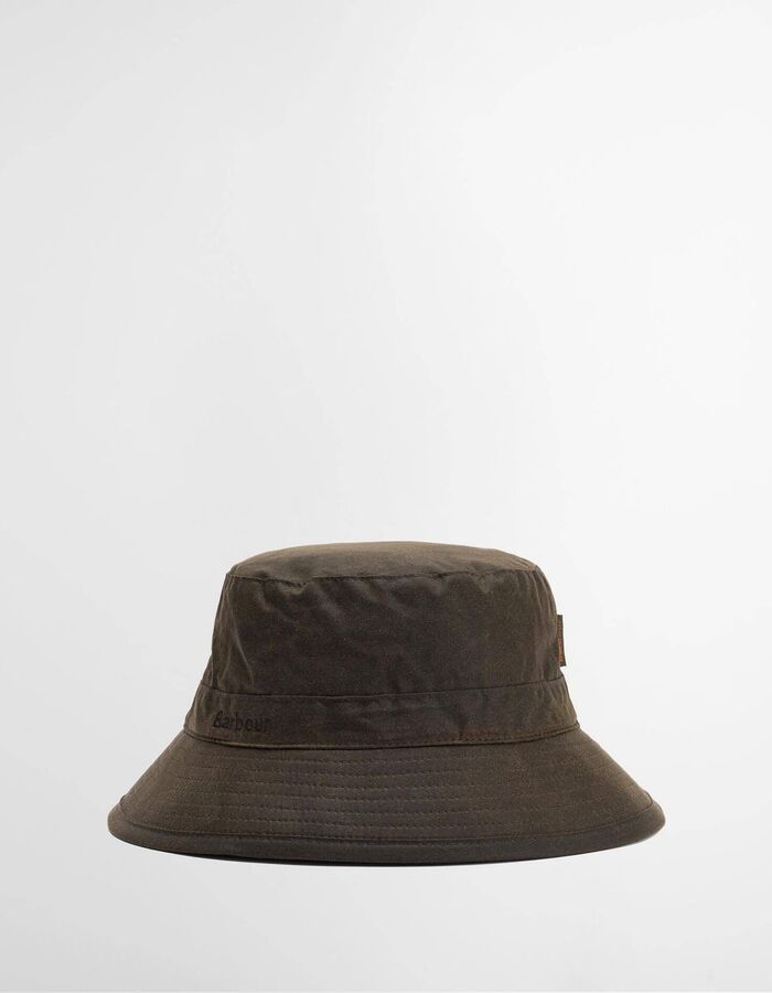 Waxed Bucket Hat in gewaxt katoen olive