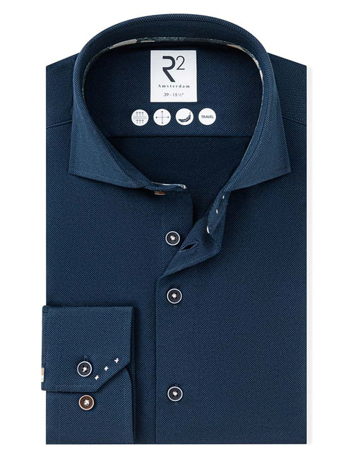 Travelhemd met contrastdetails donkerblauw