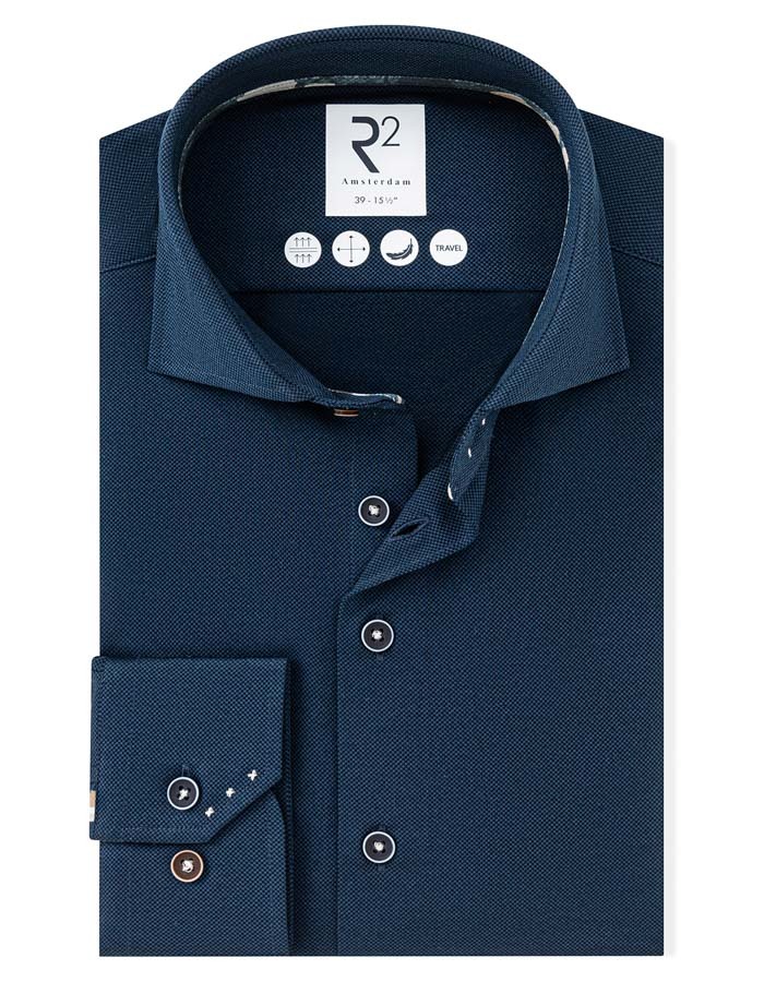 Travelhemd met contrastdetails donkerblauw