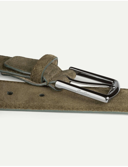 Olijfgroene suède riem met gunmetal gesp