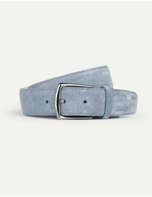 Lichtblauwe suède riem met gunmetal gesp