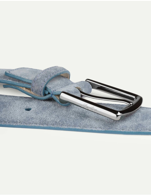 Lichtblauwe suède riem met gunmetal gesp