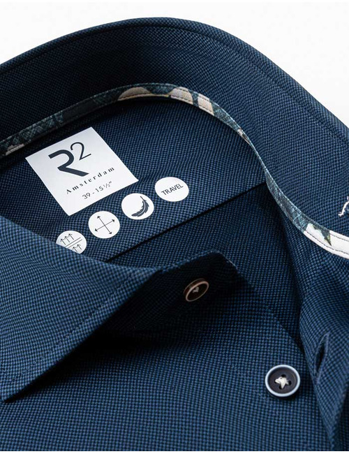 Travelhemd met contrastdetails donkerblauw
