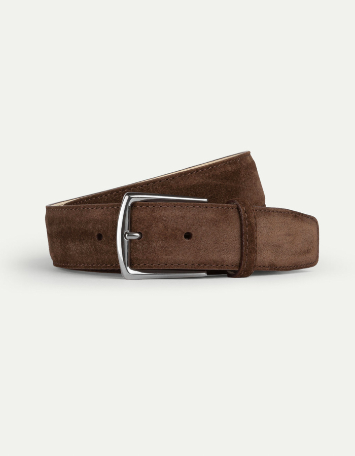 Chocoladebruine suède riem met gunmetal gesp