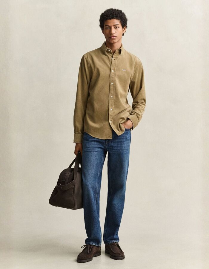 Chemise en velours côtelé light taupe