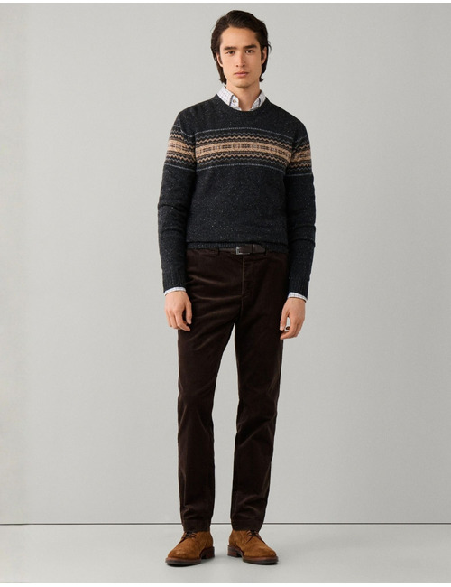 Merino Wool Fairisle trui met ronde hals college grey