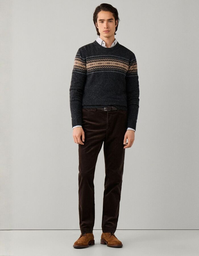 Merino Wool Fairisle trui met ronde hals college grey