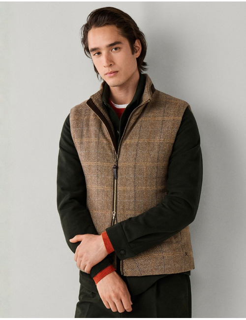 Wool Blend Tattersall gewatteerde gilet tetley beige