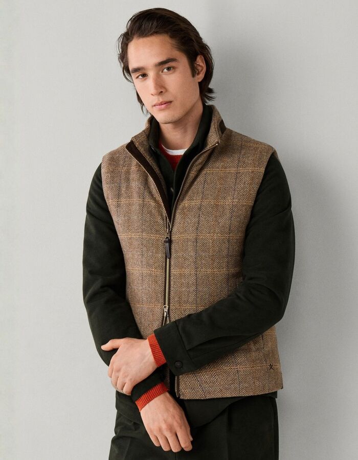Wool Blend Tattersall gewatteerde gilet tetley beige
