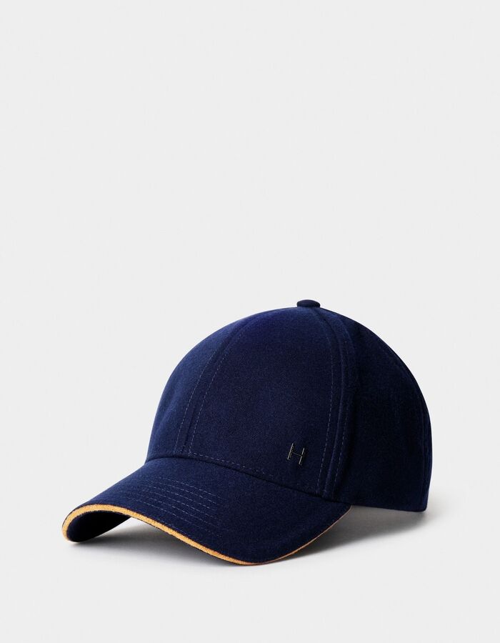 Flannel baseballpet met nubuck bies navy