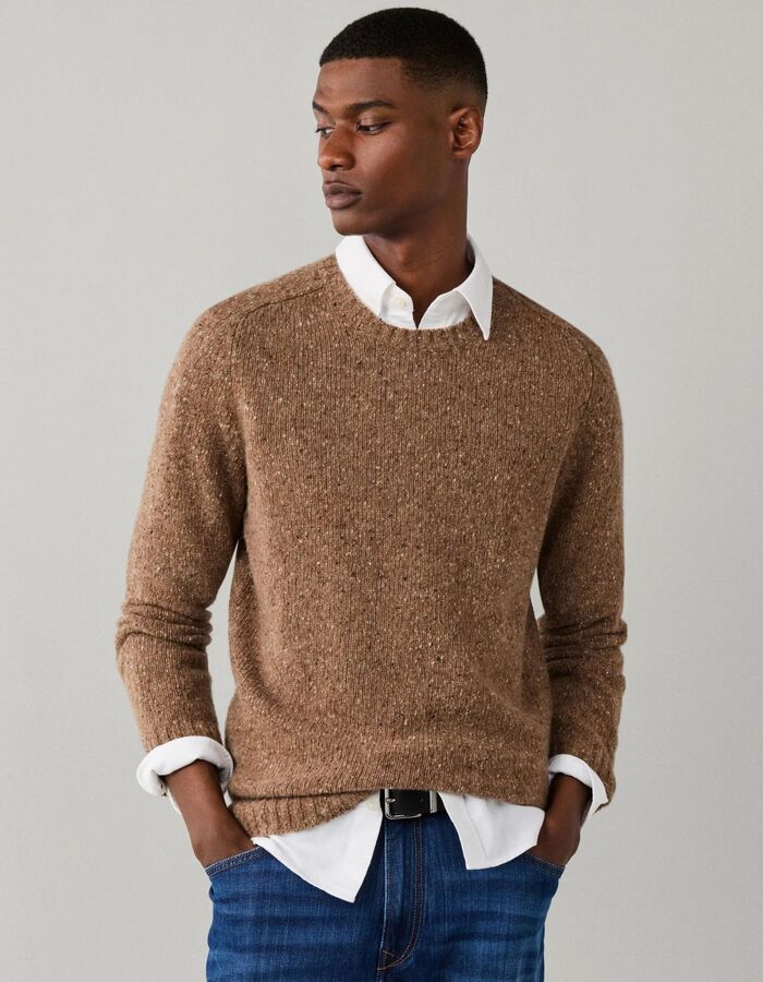 Merino Wool Donegal trui met ronde hals tetley beige