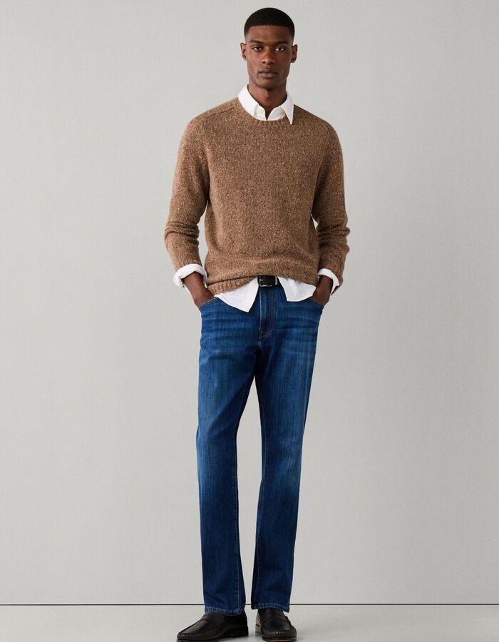 Merino Wool Donegal trui met ronde hals tetley beige