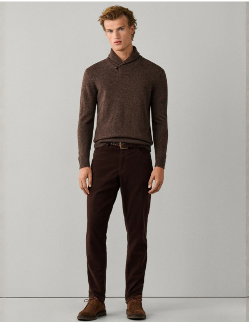 Merino Wool-Cashmere trui met sjaalkraag nut brown